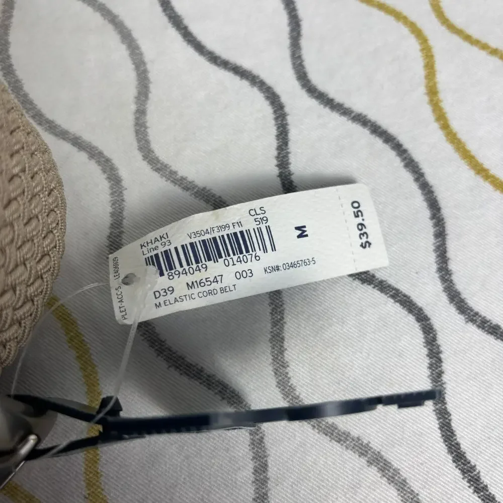 NWT Lands End Men’s Khaki Elastic Braid Cord Belt Outdoors Medium 37” New Dress